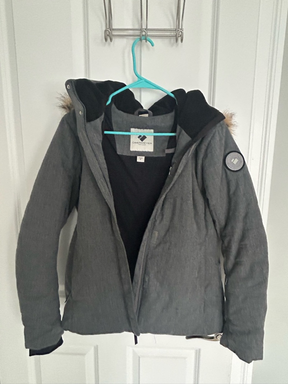 Obermeyer Gray Puffer Jacket with Faux Fur Trim
